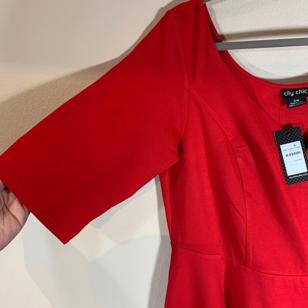 NWT City Chic Red Classic sleeve Midi dress with pockets; size 16 - Picture 12 of 12